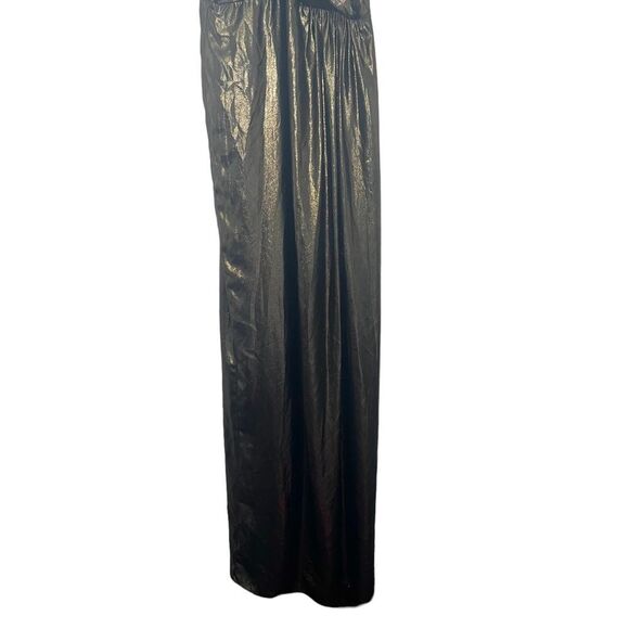 Parker Black Gold Metallic Halter Maxi Gown Asymmetrical Formal Dress 6 - Picture 6 of 16
